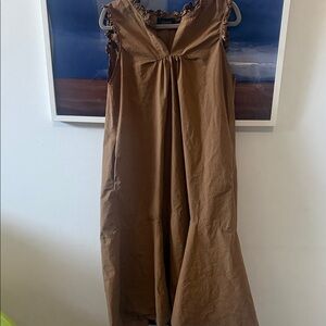 Sleeveless Brown Maxi Dress with Ruffle Shoulders